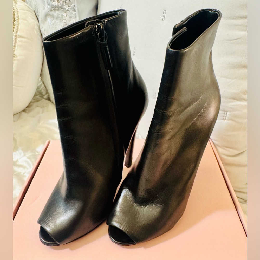 Balenciaga Black Leather Peep-Toe Boots (size 7) - Picture 2 of 10